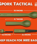 3 In 1 Spork Tool For Camping And Hiking Spoon Fork Knife With Built In Fire Starter, green utensils with measurements