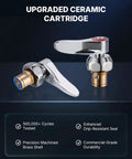 Close-up of upgraded ceramic cartridge for Lead-Free 8" Center Wall Mount Commercial Kitchen Faucet - 8" Swivel Spout.
