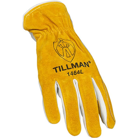 1464 Top Grain Cowhide Split Driver Gloves Large with Kevlar Stitching, Wing Thumb, rollover index, yellow heavy-duty work gloves