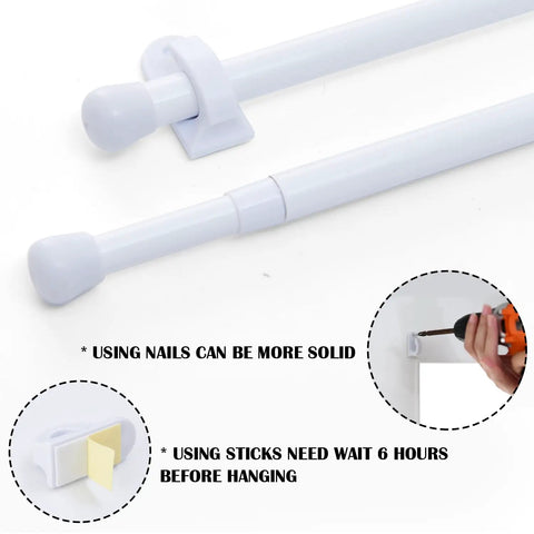 No Drill Adjustable Aluminum Curtain Rods 2 Pack With Adhesive Hooks White 26 To 50 Inch with installation suggestions