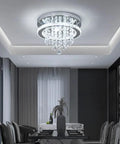 Crystal Chandelier With K9 Crystals And Stainless Steel Pendant Light, 3 LED Lights, Flush Mount Ceiling Fixture in dining room