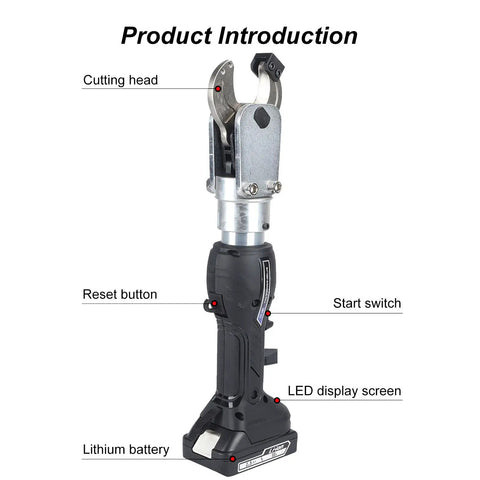 Electric Hydraulic Cable Cutter With Extension Rod And Carrying Case, highlighting cutting head and LED display screen