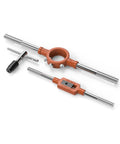 SAE And Metric Coated Bearing Steel Tap And Die Rethreading Kit 131 Piece Set showing tap wrench and die wrench in steel
