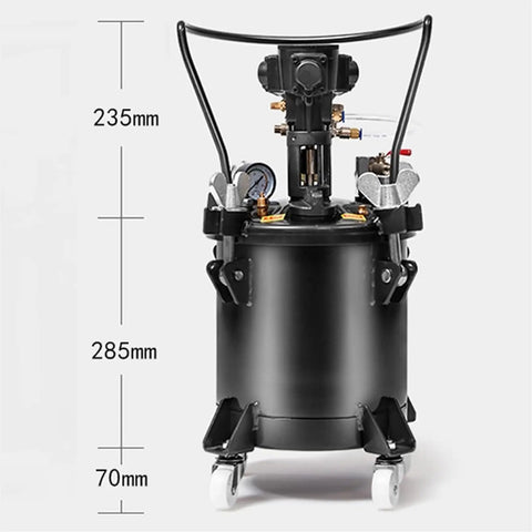 Kick Ass Heavy Duty Air Pressure Pot Holds 2 5 Gallons, black steel, mobile design with gauge, for smooth spray jobs.