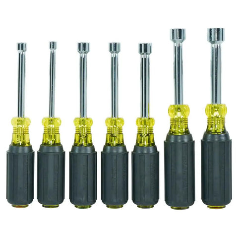 Magnetic Nut Driver Set Pro Grade With Long Hollow Shaft For Long Bolt Jobs 7 Piece Cushioned Grip Handles Made In USA