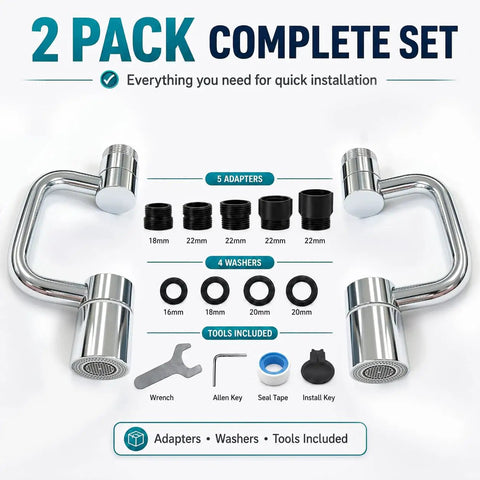 Two Piece U Shaped Faucet Extender Featuring Smooth Swivel Reach And Dual Spray Modes Comes Complete With All Gaskets For Super Simple Kitchen And Bath Sink Updates In Classic Silver