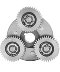 Close-up view of Planetary Gear With Clutch 36T 38mm For Electric Bike Motor Ebike, silver steel gears and clutch set.