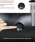Close-up of pop-up drain mechanism for White Ceramic Vessel Sink 19 By 14.5 Inch With Pop Up Drain Above Counter Bathroom Sink