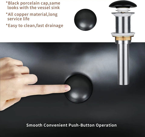 Close-up of pop-up drain mechanism for White Ceramic Vessel Sink 19 By 14.5 Inch With Pop Up Drain Above Counter Bathroom Sink