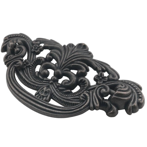 Skeletonized Bronze Cabinet Pulls Set Of 2 With Antique Dark Bronze Finish showing intricate design for dressers and cabinets.