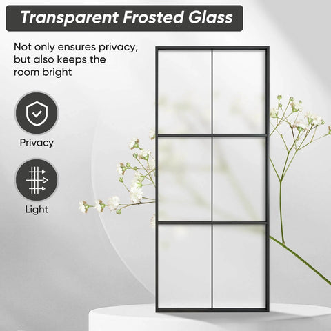 Privacy Glass Barn Door 36x84 Inches With 6 Foot Sliding Hardware Kit Included Aluminum Alloy Frame Frosted Tempered Glass 6 Lite Design
