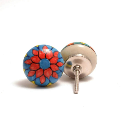 Multicolor Assorted Ceramic Cabinet Knobs Set Of 20 With Vintage Cupboard Drawer Pulls And Chrome Hardware For Cabinets And Furniture Easy To Install Durable Handmade Decor Dope Upgrade, showing two floral ceramic knobs with chrome hardware