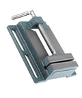 Senecesli 4 Inch Heavy Duty Cast Iron Drill Press Vice Smooth Moving Milling Machine Vise Durable Workshop Clamp Machinist Tool Sturdy Grip close-up view of gray cast iron vise with steel guide rod.