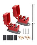 Heavy Duty Automatic Reset Circuit Breaker 10A Waterproof Stud Bolt For Trucks And Trailers with red caps and installation hardware.