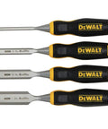 Short Blade Wood Chisel 4 Piece Set For Carpentry And Detail Work, Heavy Duty Steel Blades With Rugged Grips, Easy To Use