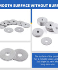 100 Pack M3 x 15mm Large Fender Washers in 304 Stainless Steel arranged in stacks and spread, smooth surface