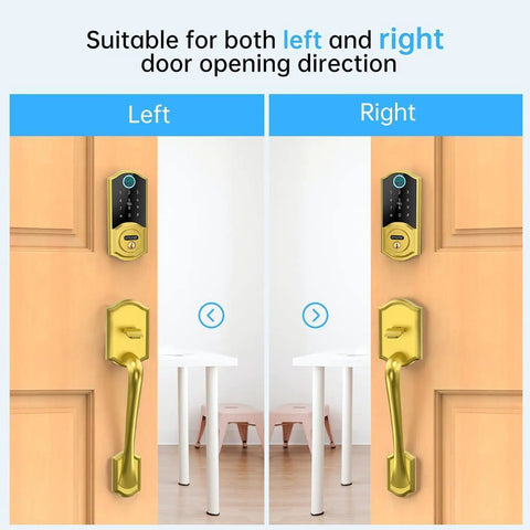 Smooth Operator Smart Lock For Front Doors With Integrated Handle Featuring Quick Fingerprint Unlock Smartphone App Bluetooth Control Alexa Compatibility And Classic Gold Finish For Tight Security And Dead Simple Install