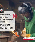 Worker using MAXVIEW Premium Face Shield With 370 Speed Dial Headgear For Grinding And Cutting ANSI Z87 1 Safety Rating