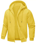 Yellow Mens Hooded Fleece Lined Full Zip Jacket For Running And Hiking Lightweight Casual Sportswear Coat With Pockets
