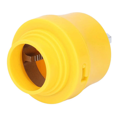 Heavy Duty 6 Piece Alloy Steel Pipe Threader Tool Set For Pvc And Metal Conduit Includes Half Inch Three Quarters And One Inch Dies With Tap Die Chasers For Manual Electric Drill Plumbing Jobs, close-up of yellow tool attachment.