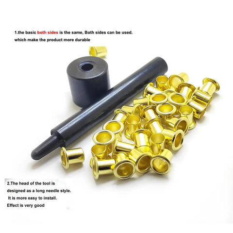 Brass Eyelet Rivets for Holsters 100 Pc Set 8 9 8.4mm Size Gold Color with.294 Inch Under Flange, tool included