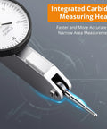 Neoteck dial test indicator with 0-0.03 in range, silver body and slender probe