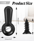 Front view of black metal picture frame turn-button fastener with circular ring and matching screw, 19mm long, 8.5mm wide.