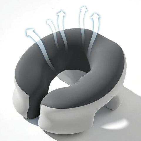 Dark gray and light gray Desk Napping Pillow With Memory Foam Headrest For Office And Travel, showing breathable design.