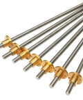 Beefed Up T10 Trapezoidal Lead Screw For 3D Printers, 10mm Diameter, 2mm Pitch, 14mm Lead, 304 Stainless Steel Rod With Copper Nut, Lengths From 100mm To 1000mm, Plug And Play Replacement With Smooth Linear Motion, shown in multiple lengths