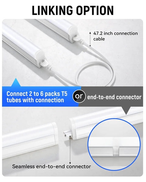 4Ft T5 LED Shop Light Integrated Fixture 2300 Lumens 20W 6500K Cool White Linkable Corded Ceiling Cabinet Strip Light connectors