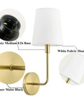 Antique Brass Wall Sconces Set Of 2, Vintage Industrial Lighting With Fabric Shades, Hardwired E26 Sockets, Cozy Farmhouse