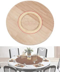Top view of 36 Inch Rotating Lazy Susan Serving Tray, solid wood for kitchen tables, showcasing natural finish and turntable design.