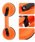 Heavy Duty Glass Suction Cup Vacuum Lifter Tool With Dual Grippers For Large Tiles Metal Panel Installation Easy Grip Abs Rubber Material, close-up of orange handle and suction pads.