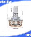 10 Pack Dope B10K Potentiometer 3 Pin 15mm Linear Ohm Variable Resistor with dimensions and smooth turn knob for DIY projects