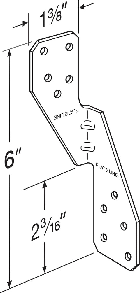 Diagram of Hurricane Tie H2.5A 18 Gauge Galvanized Structural Tie with dimensions and embossed bend lines.