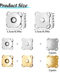 Ten Piece Plum Magnetic Snap Buttons Set for Sewing 15mm Purse Snaps size chart with silver and gold finishes