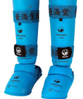 Karate Shin And Instep Protector With Velcro Straps Pro Grade WKF Approved Fully Padded Shin Guard Large Size Removable Foot Guard