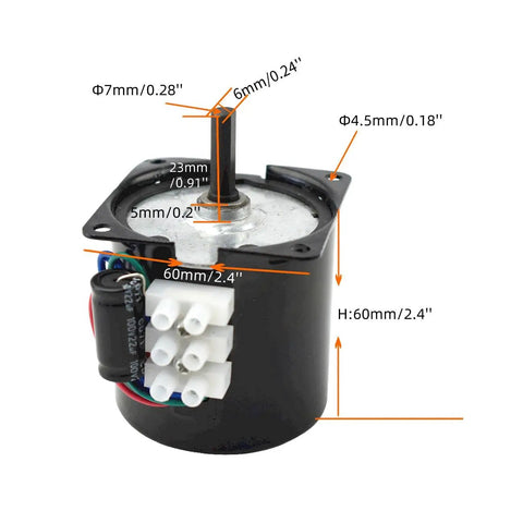 60KTYZ Permanent Magnet Synchronous Gear Motor 24V AC 14W 30 RPM CW CCW Mini Gearbox with dimensions labeled