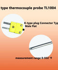 Universal K Type Thermocouple Probe TL1004 For K Type Thermometers, pro grade metal probe visible, 0 to 935 Fahrenheit range.