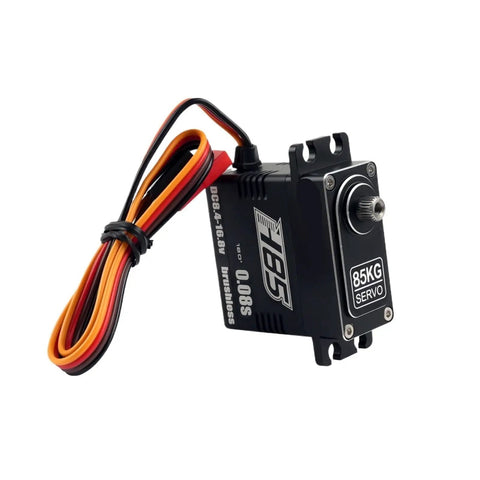 Hella Durable 85Kg High Torque Digital Servo With Waterproof Brushless Motor And Steel Gears For 0.08Sec Speed At 16.8V side view with wires