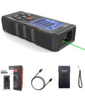230 Foot Laser Distance Meter With Bright Green Beam And Smart Angle Tracking For No Sweat Indoor Outdoor Renovations Reliable Layout Tools And Quick Estimates That Deliver Badass Accuracy When You Need It Most with USB-C cable and carrying case.