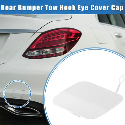 White Rear Bumper Tow Hook Eye Hole Cover Cap For Mercedes-Benz C300 2015-2020 showing fitment location on car