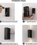 Installation steps for Modern Led Outdoor Wall Sconce,2-Pack 20w Updown Wall Wash Light,Black Metal Ip65 on a wall.