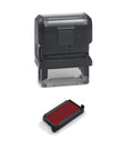 Heavy Duty Time In Time Out Self Inking Rubber Stamp With Bright Red Ink For Zero Hustle Office Attendance Paperwork And Solid Daily Employee Check In Supplies That Simply Get The Job Done, showing stamp and ink pad.