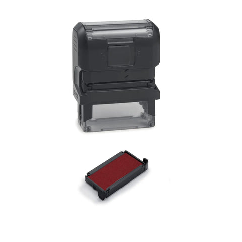 Heavy Duty Time In Time Out Self Inking Rubber Stamp With Bright Red Ink For Zero Hustle Office Attendance Paperwork And Solid Daily Employee Check In Supplies That Simply Get The Job Done, showing stamp and ink pad.