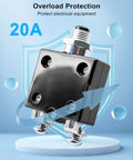 Heavy Duty 20 Amp Circuit Breaker And Overload Protector For Electrical Panels in black with connection terminals, designed for overload protection.