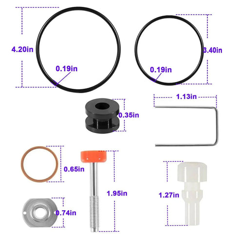 Air Motor Repair Kit For Graco Fireball Pumps And Monark Air Motors with O-rings and components, size dimensions shown