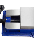 Heavy Duty Shop Ready 6 Inch Bench Vise With Seamless 360 Swivel Base showing close-up of non-slip jaws and clamping mechanism.