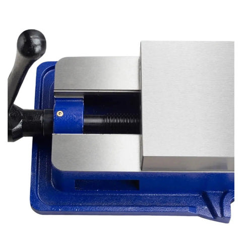 Heavy Duty Shop Ready 6 Inch Bench Vise With Seamless 360 Swivel Base showing close-up of non-slip jaws and clamping mechanism.