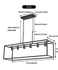 Diagram of 6 Light Rectangle Black Pendant Chandelier With Adjustable Stems showing dimensions and design details.